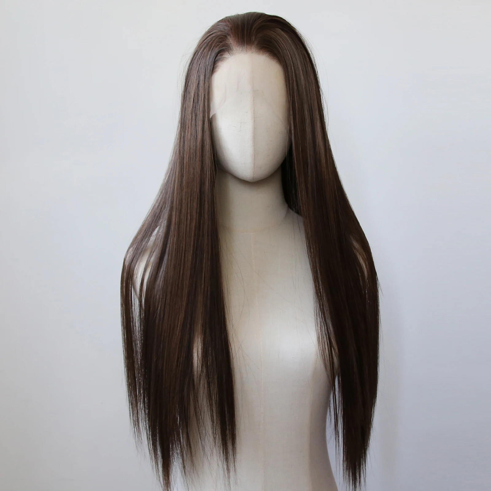 Black/Brown Synthetic Lace Front Wig Long Straight Lace Front Synthetic Wig Pre Plucked Heat Resistant Hair Daily Wear Cosplay