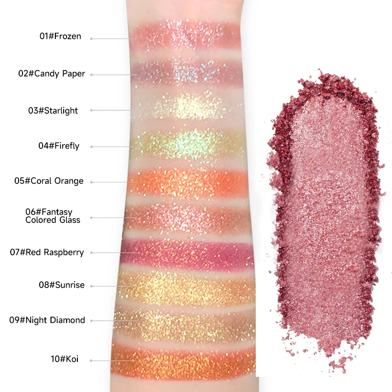 グリッターアイシャドウ、マッシュポテトのような質感、複数のカラーオプションが利用可能、輝くパール光沢