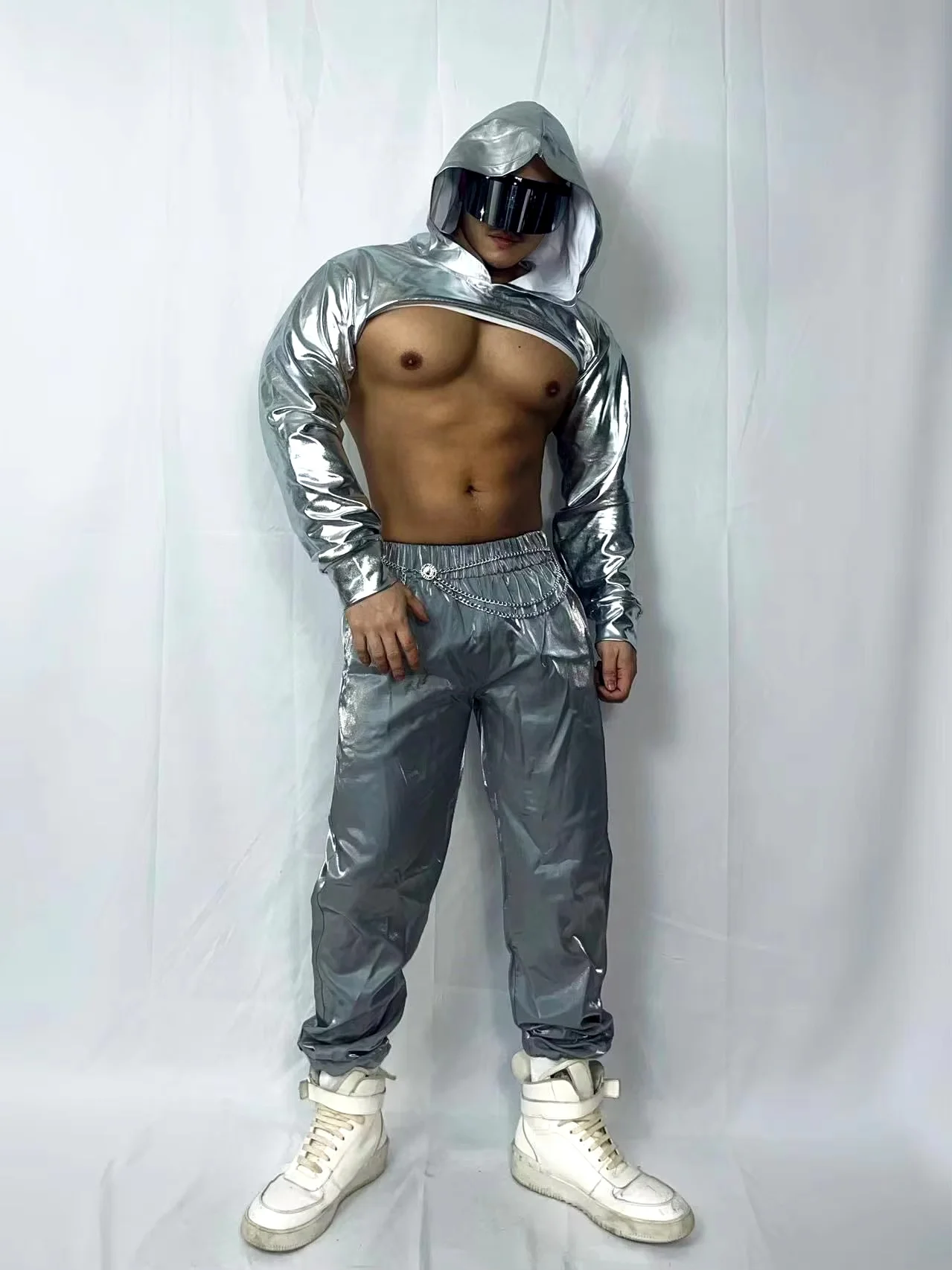 Cool Silver Y-Pants Set pour hommes, Bar, Discothèque, DJ Dancer, GKnitting Performance, Stage Wear, Party Show Theme Costume, Fashion