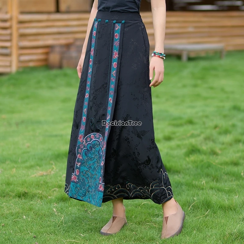 2024 new chinese national women's style embroidery removable hanfu skirt elastic waist loose style elegant daily long skirt t001