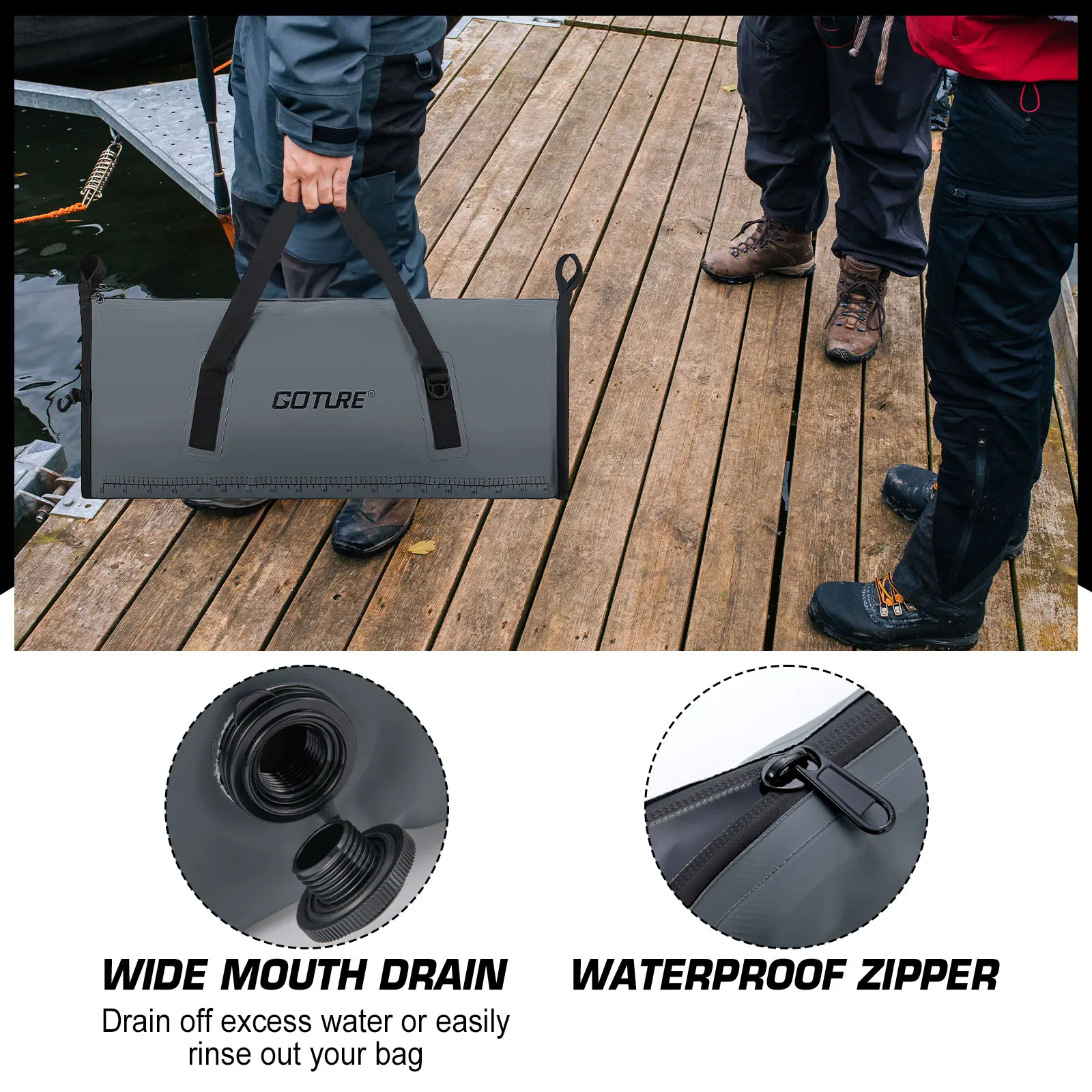 Goture Portable Multifunctional insulated Large Capacity Fish Cooler Bag Waterproof Zipper Fish Bag With Ruler Graduated Scale