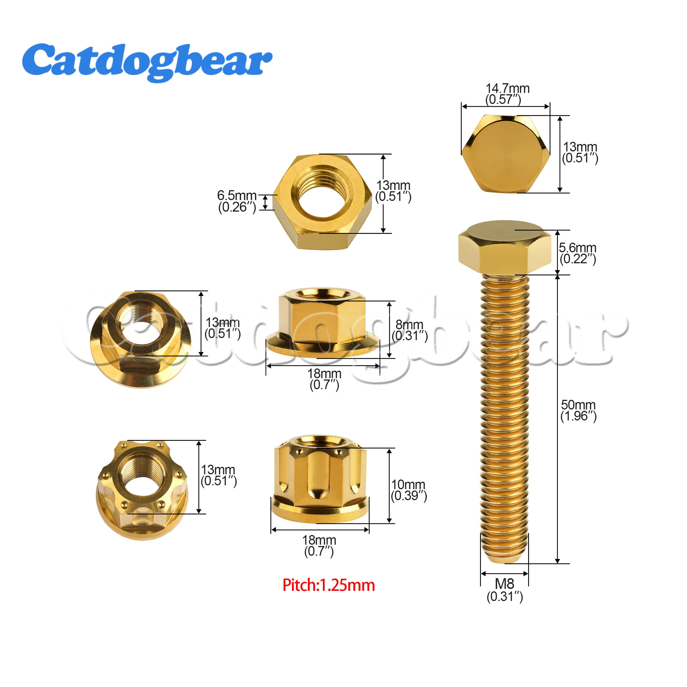 Catdogbear Titanium Chain Adjuster Bolts M8x50mm Pitch 1.25 Hexagonal Bolt For Motorcycles