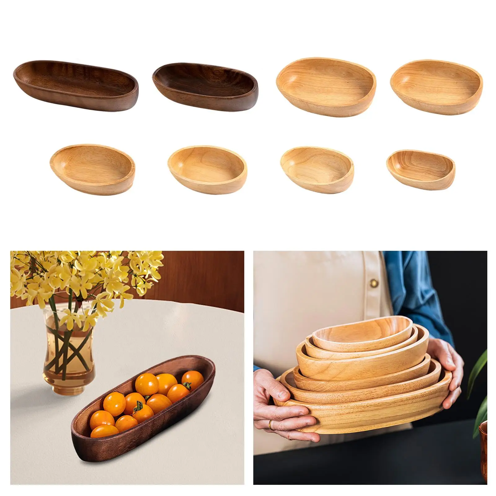 Wooden Serving Tray Sushi Plates Multipurpose Jewelry Tray Catchall Tray Decorative Food Holder Oval Tray for Parties Home