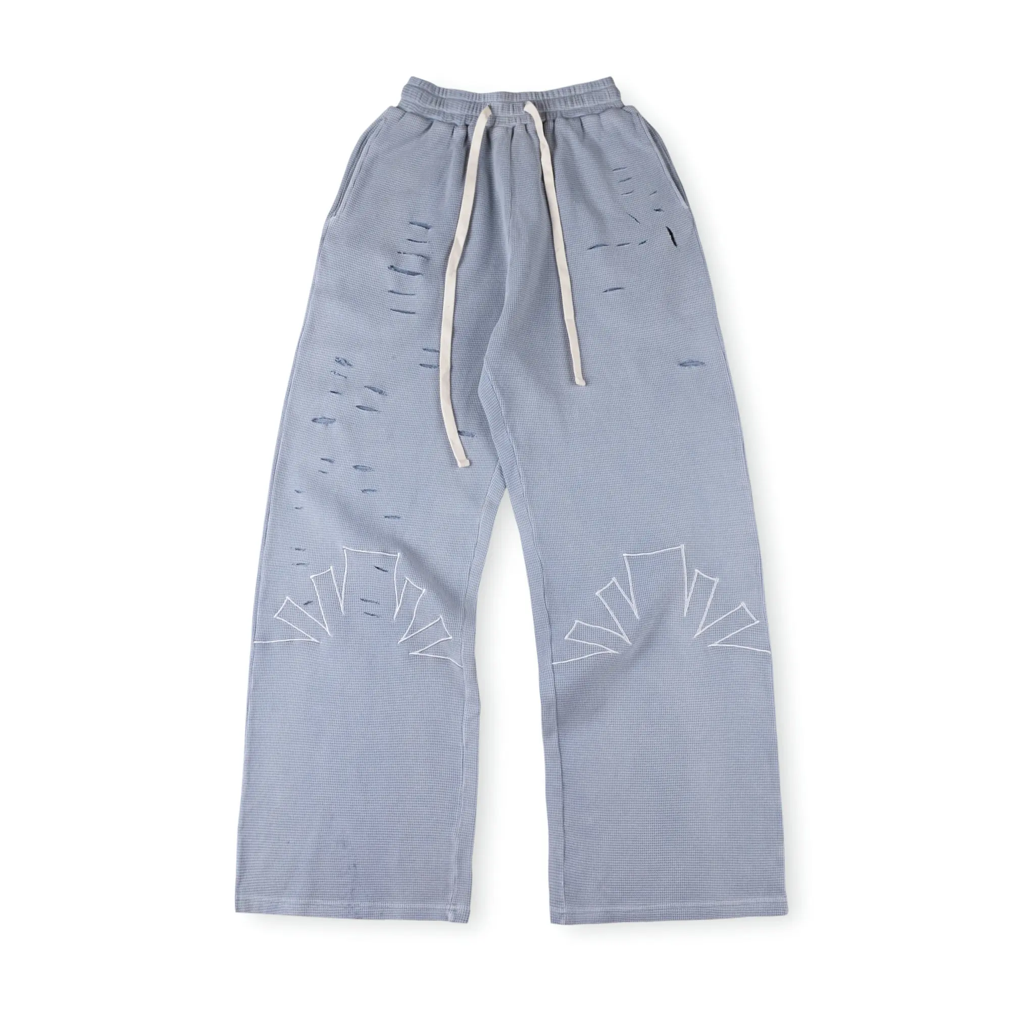 

Vertabrae sweatpants New Fashion Street style light grey broken hole embroidery loose drawstring casual trousers