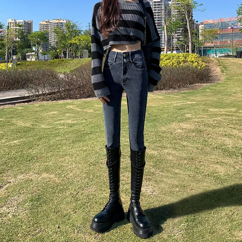 

Pants Women's High-waisted Elastic Leggings Jeans Women's Spring and Autumn New Slim-fitting and Thin Small Feet Pencil Pants