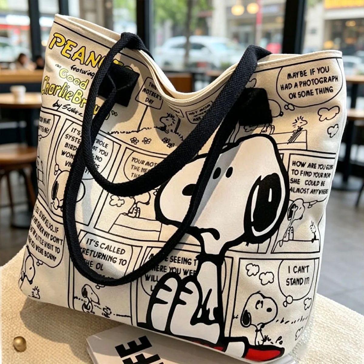 Comic Canvas Tote Bag Large Capacity Zipper Bag Student Commute Shopping Eco Handbag Vintage Shoulder Bag Gift view 4