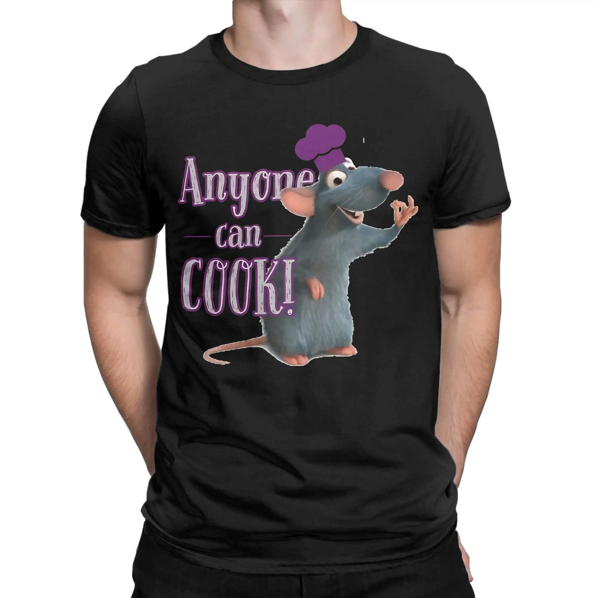 Vintage Anyone can cook! Ratatouille T-Shirts Men Round Neck 100% Cotton T Shirts  Short Sleeve Tees Birthday Present Clothes