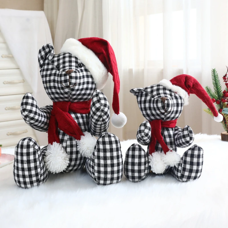 Christmas Decorations New Festive Bear Plaid Doll House Table Decoration Christmas Tree Bear Children 2023 New Year Gift