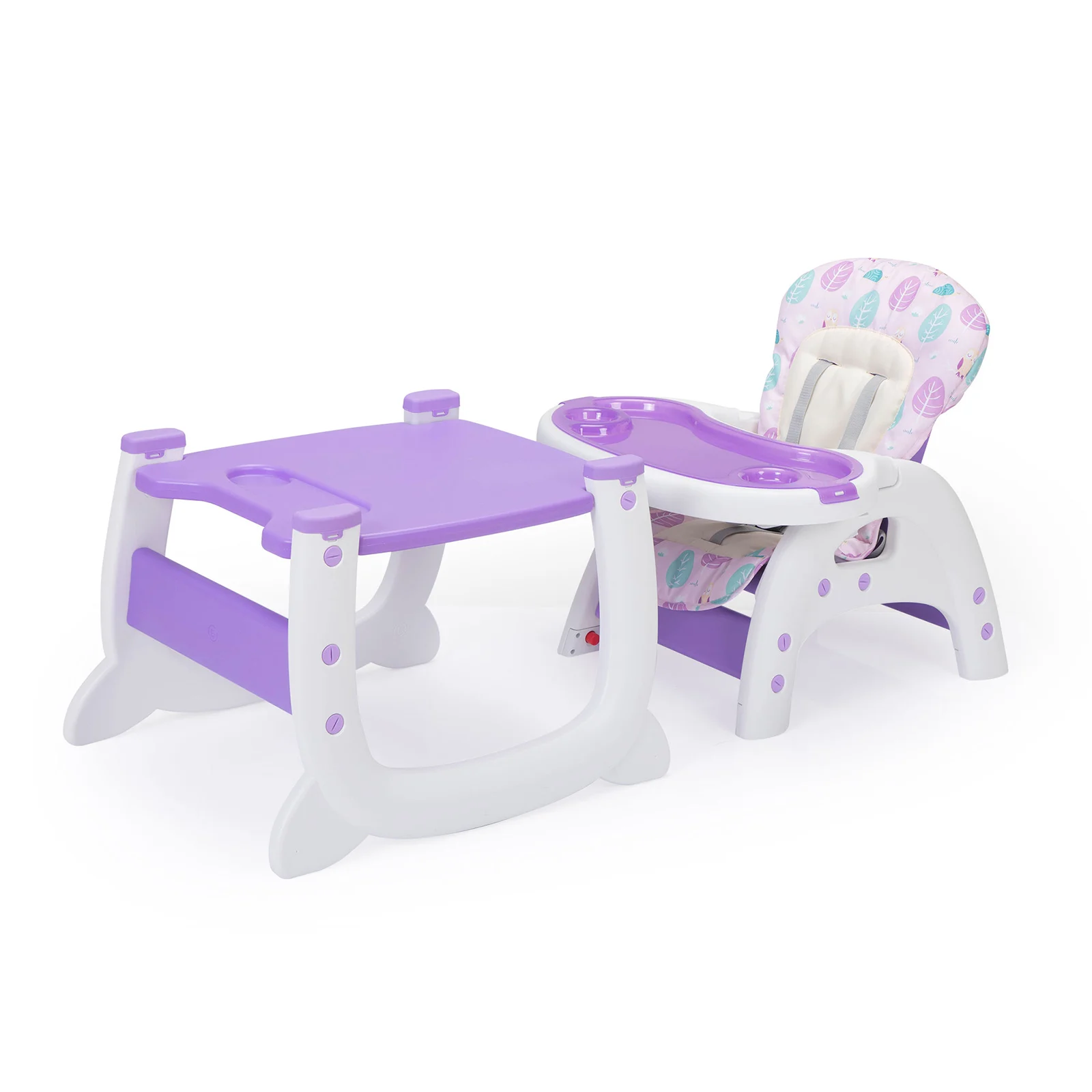 Convertible High Chair for Babies, Booster Seat with Safety Belt Feeding Tray, Toddler Chair and Table Set, Purple and White