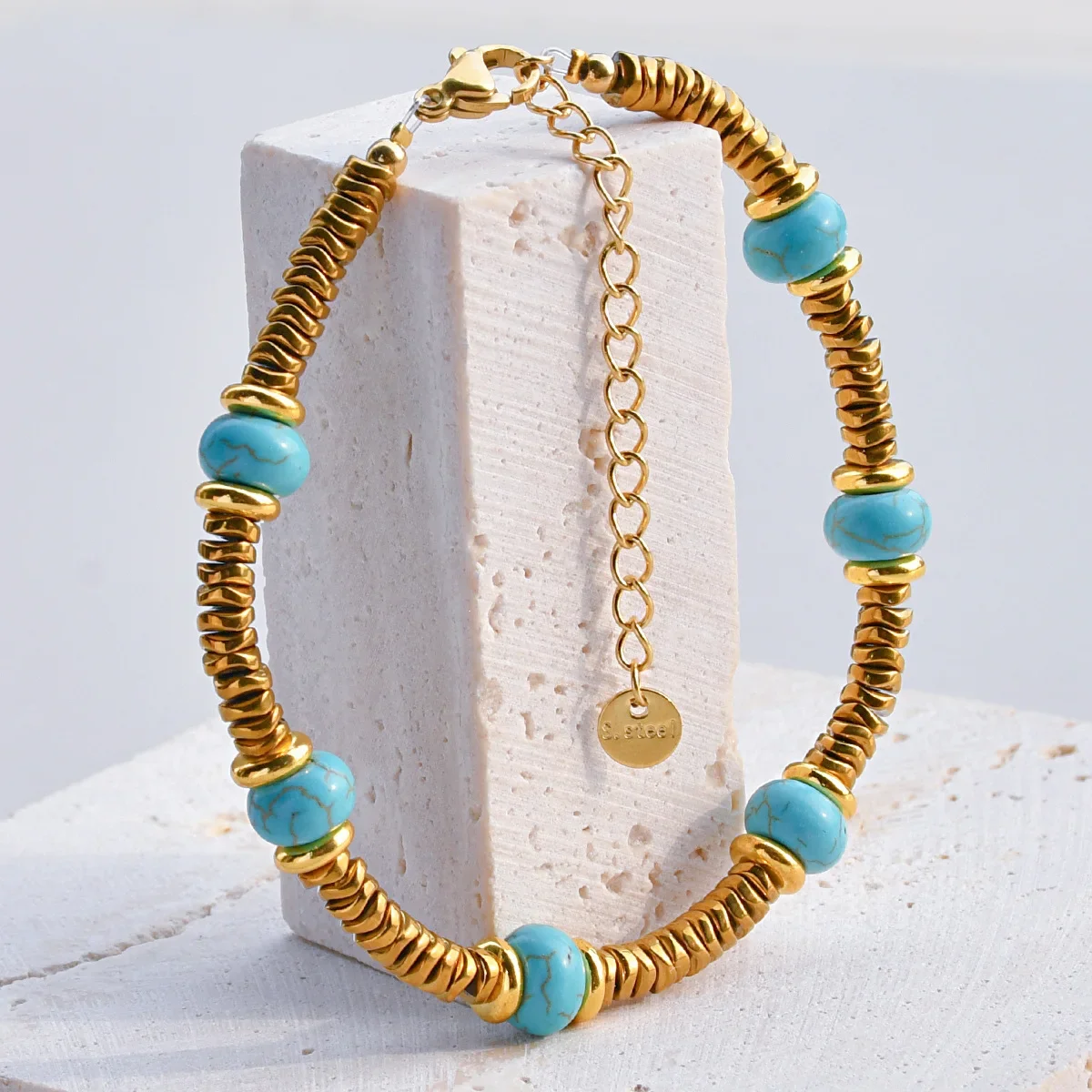 Boho Handmade Bead Stained Glass Necklace Choker for Women Stainless Steel 18K Gold Plated Bracelets Summer Daily Charm Jewelry image 3