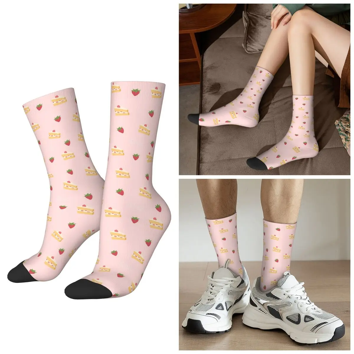 

Всесезонные носки с розовыми лентами и десертными мотивами в стиле Харадзюку, спортивные носки средней длины, модные гольфы унисекс, подарки на День святого Валентина
