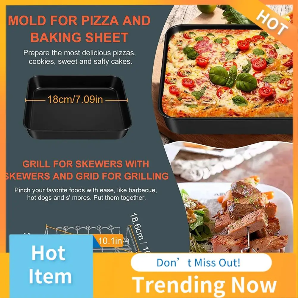 

CMHI-Air Fryer Accessories For COSORI And Other Square Airfryers, 5.5L With 8 Inch Cake Barrel, Pizza Pan, Skewer Rack