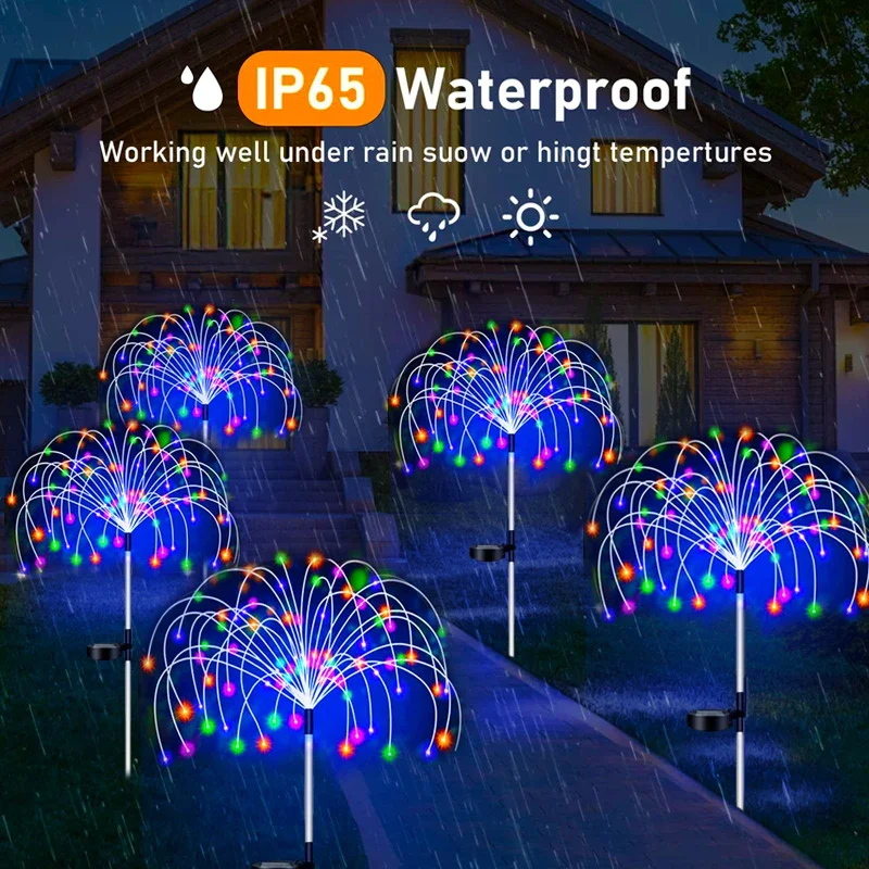 Feux d'artifice solaires à LED pour l'extérieur, décoration de jardin étanche, lampe solaire pour pelouse