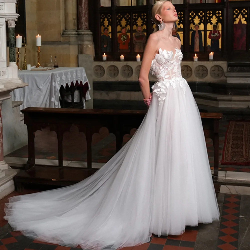 

Handmade Flowers A-Line Bridal Gowns Modern Sweetheart Sleeveless Customized Vestido De Novia High Quality Tulle