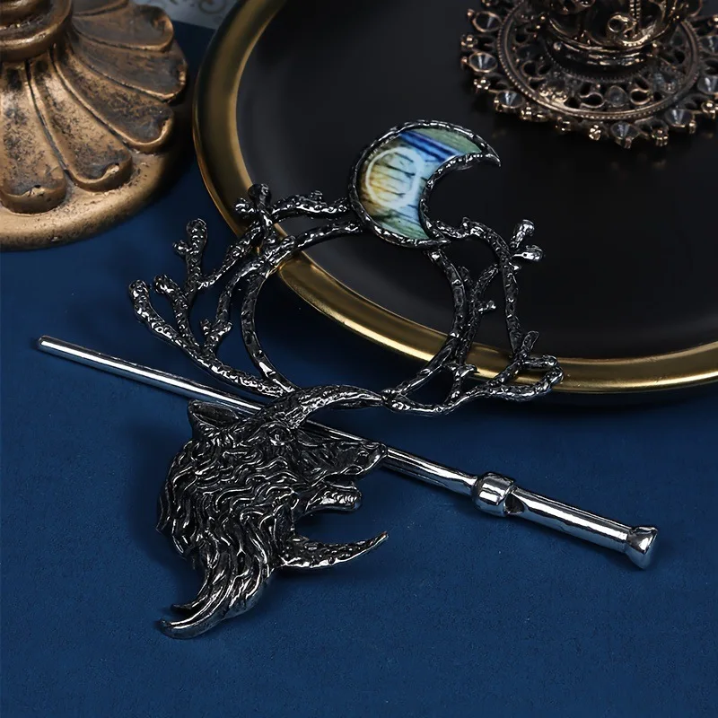 Ethnische Wikinger Punk Hexe Stick Haarnadel Chunky Moth Haar Stick Cosplay Halloween Party Kostüme Requisiten Gothic Nordic Kopfbedeckung – Detail 3