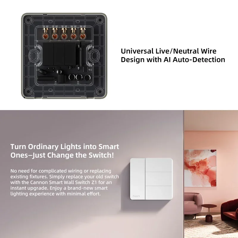 Aqara-interruptor de pared inteligente Z1, Control Dual Zigbee 3,0, Compatible con interruptor de cable único Live/Neutral, funciona con la aplicación Apple HomeKit