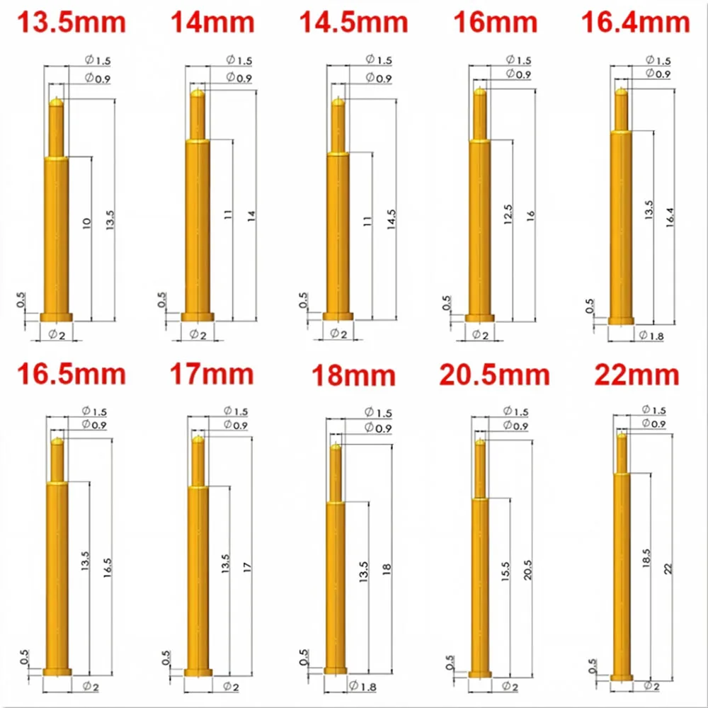5Piece Pogo Pin Connector Pogopin Battery Spring Loaded Contact SMD Needle PCB 1.8 2 3 4 5 6 7 8 9 10 12 14 15 16 17 18 20 22 mm