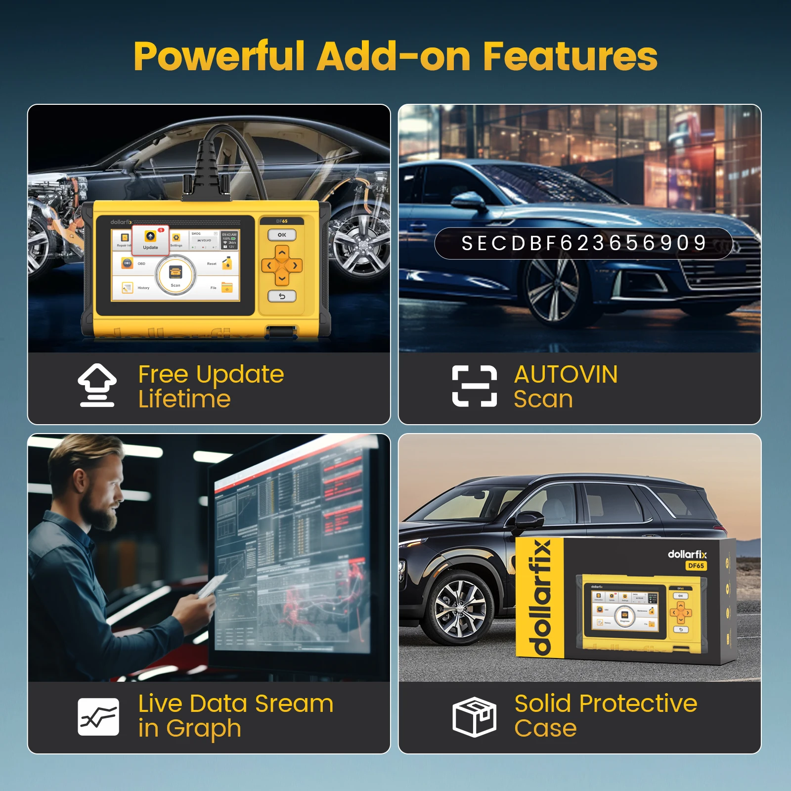DollarFix DF65 OBD2 Auto Scanner tools ECM/TCM/ABS/SRS 4 System car Diagnosis Scan Tool 10 Reset Oil/EPB/ETS/SAS/TPMS LifeFree