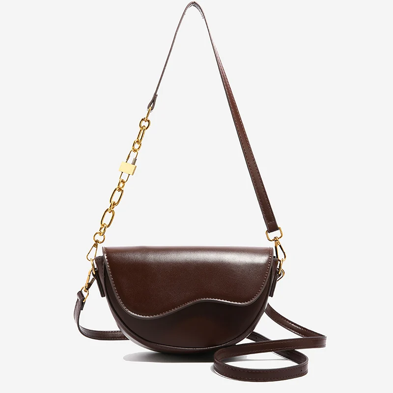 

Women Vintage Saddle Bag Solid Color Flap Shoulder Bag Female Small Chain Underarm Bag Fashion PU Leather Commute Crossbody Bags