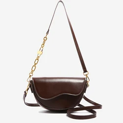 Women Vintage Saddle Bag Solid Color Flap Shoulder Bag Female Small Chain Underarm Bag Fashion PU Leather Commute Crossbody Bags