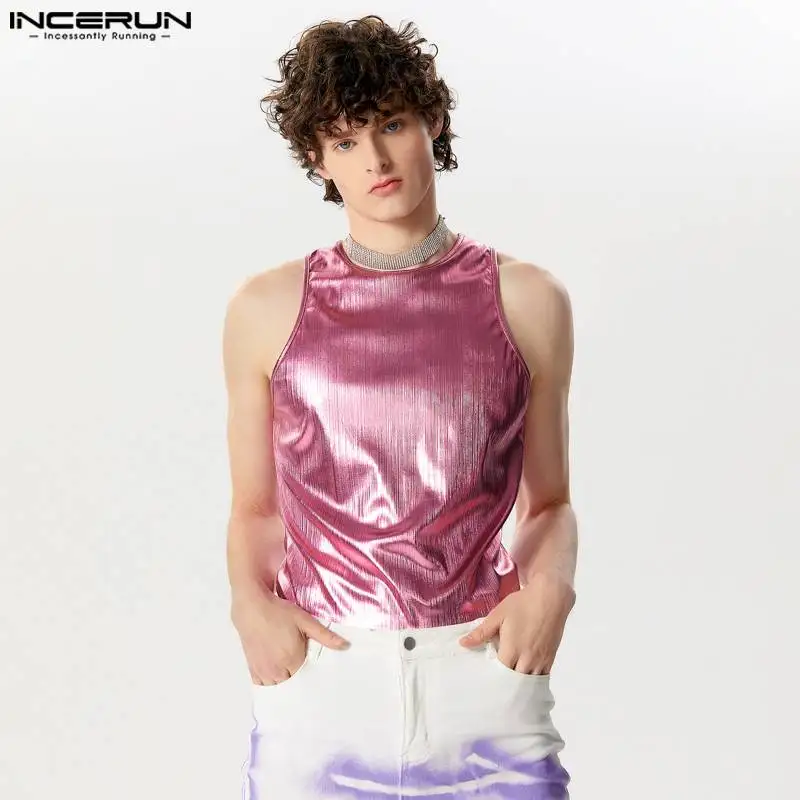 INCERUN Tops 2024 American Style Men\'s Sparkling Fabric Knitted Desian Vests Stylish Casual All-match Sleeveless Tank Tops S-5XL