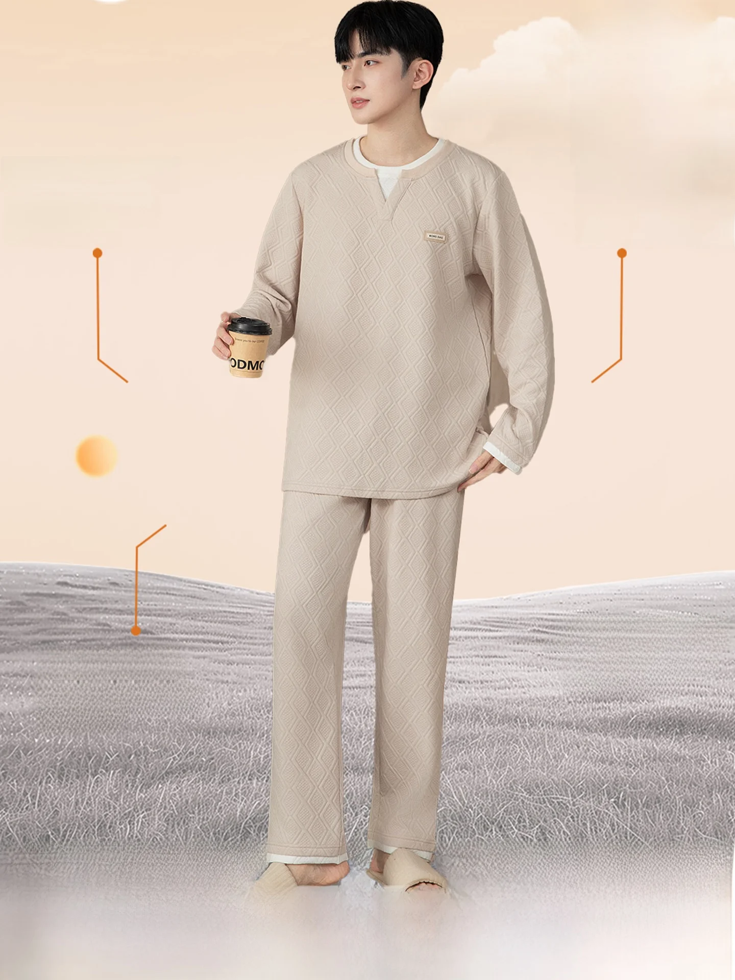 Men's Thickened Fleece Pajamas Sleepwear Home Clothes Autumn Winter New Style Air Layer Cotton Warm Outwear Casual Comfortable