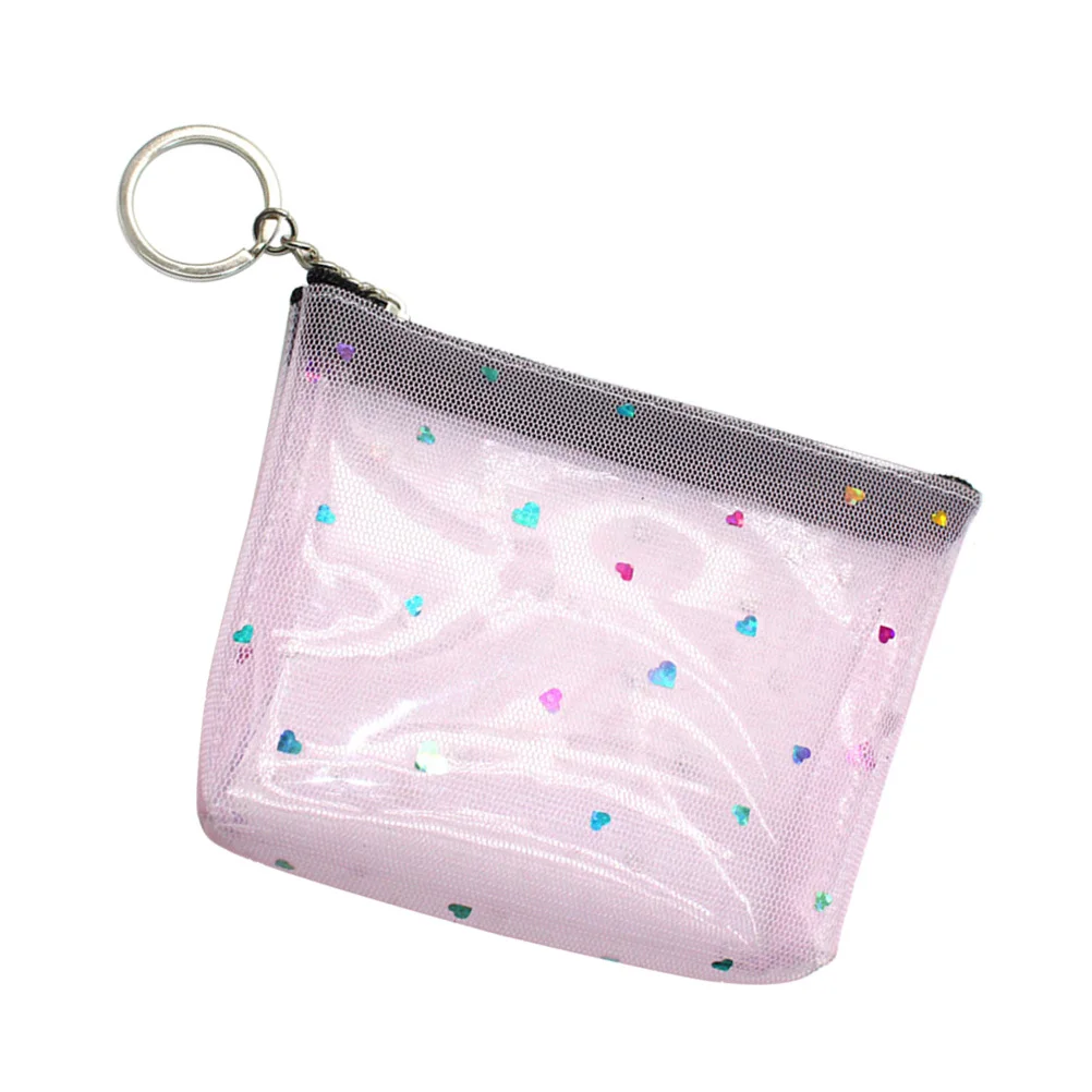 

PVC Bag Pink Translucent Net Purse for Coins Keys Receipts Portable Zipper Design for Everyday Use Coin Purse