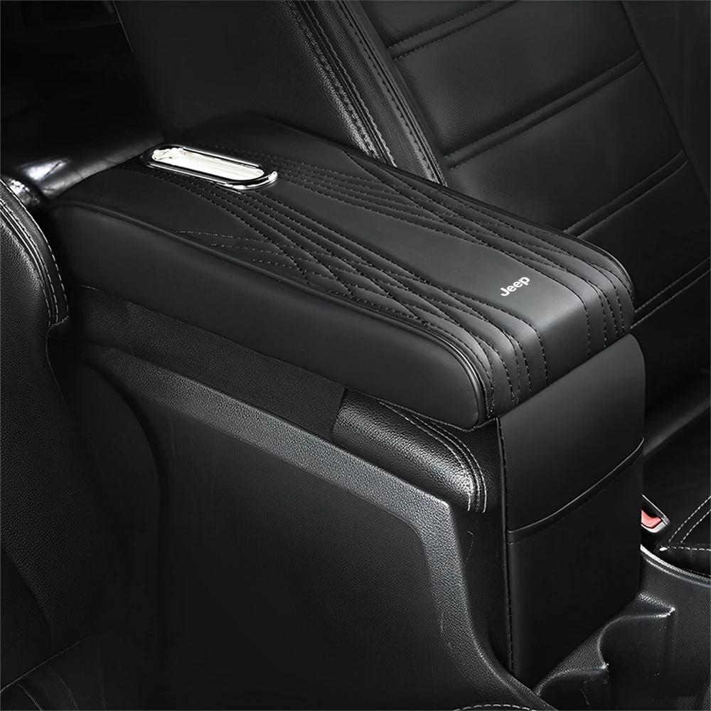 

Car Armrest Cushion With Tissue Box PU Leather Center Console Protection Pad Cover Phone Holder For JEEP GrandCherokee Wrangler