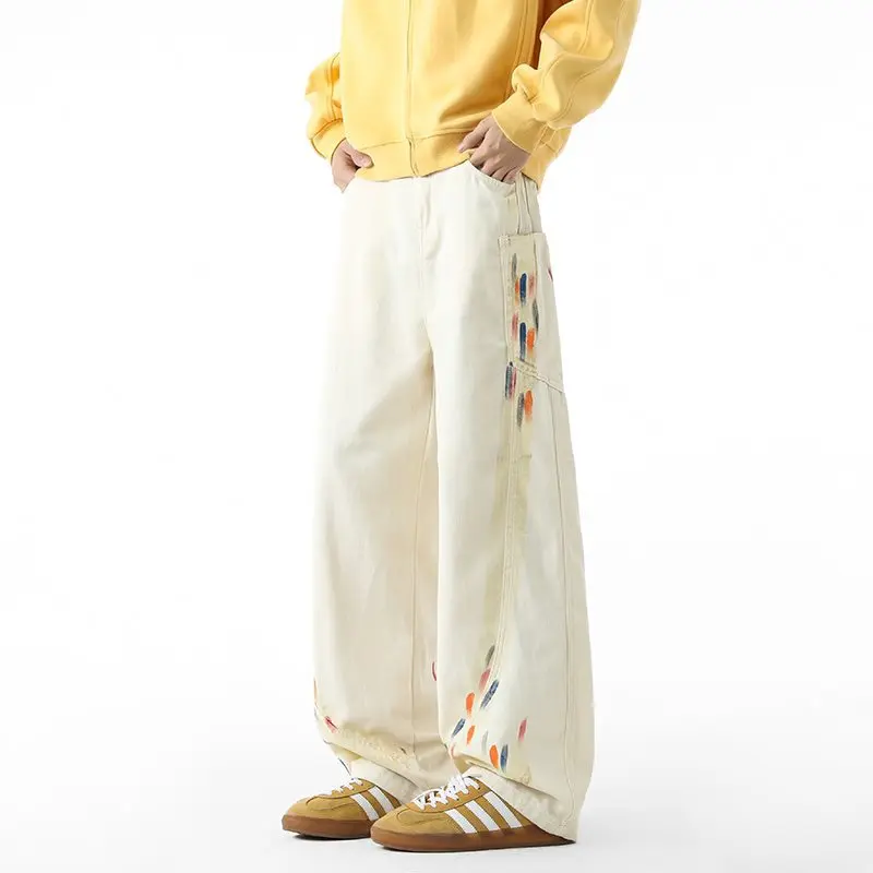 

American Retro fiti Jeans High Waist Wide Leg Pants ex Autumn Trendy Design Straight Cut Youthful Sle Casual Faion