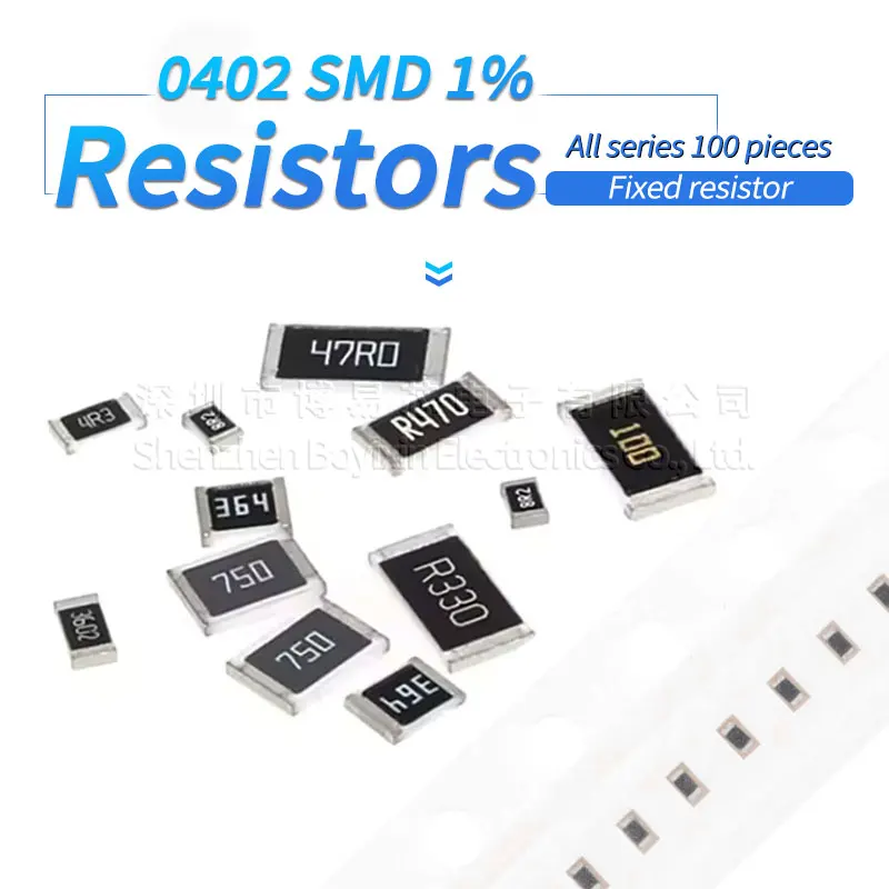 100 Pcs 0402 1% high precision chip resistor 1R 2R 3R 4R 5.6R 10R 20R 30R 40R 56R 68R 82R 0.1R 100R 220R 470R 1K 10K 20K 33K 82K