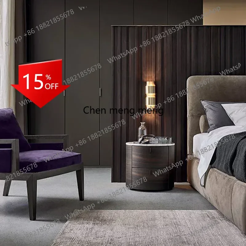 EE182 Italian Bedside Table Solid Wood Creative Elliptical Simple Night Stand for Bedroom Nightstand Storage Cabinet Bedroom Fur