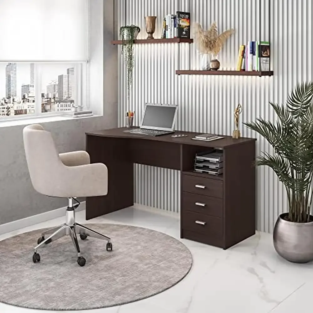 Modern Desk with Storage Drawers and Side Shelf Versatile Workstation Table 29.5