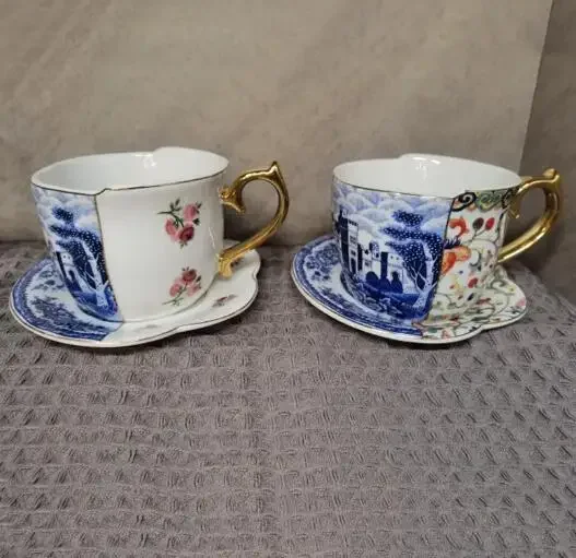 

Роскошная керамическая кружка с блюдцем в европейском стиле ретро, набор чашек для кофе послеобеденного чая и блюдца, набор чашек для пары, домашняя креативная посуда для напитков