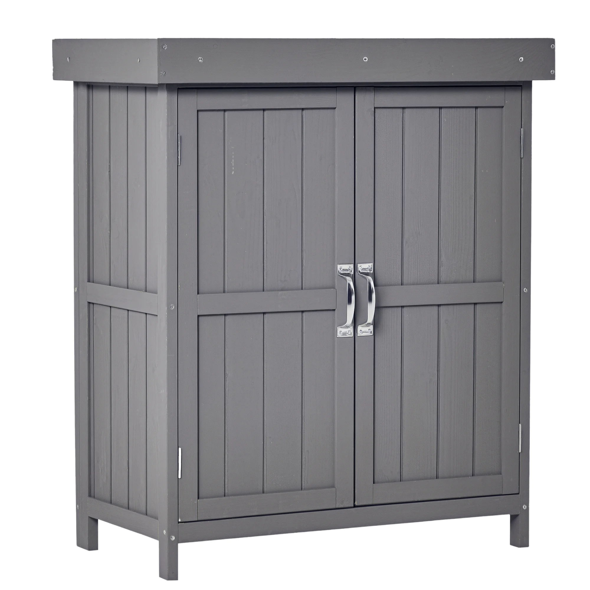Outsunny Armario de Jardín de Madera con 2 Puertas Techo Asfáltico 74x43x88 cm