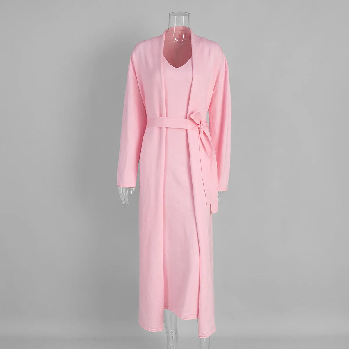 여성용 투피스 캐주얼 긴팔 가디건 민소매 바디콘 맥시 드레스 니트 스웨터 세트 한국 스타일 솔리드 슈트 2026 신상