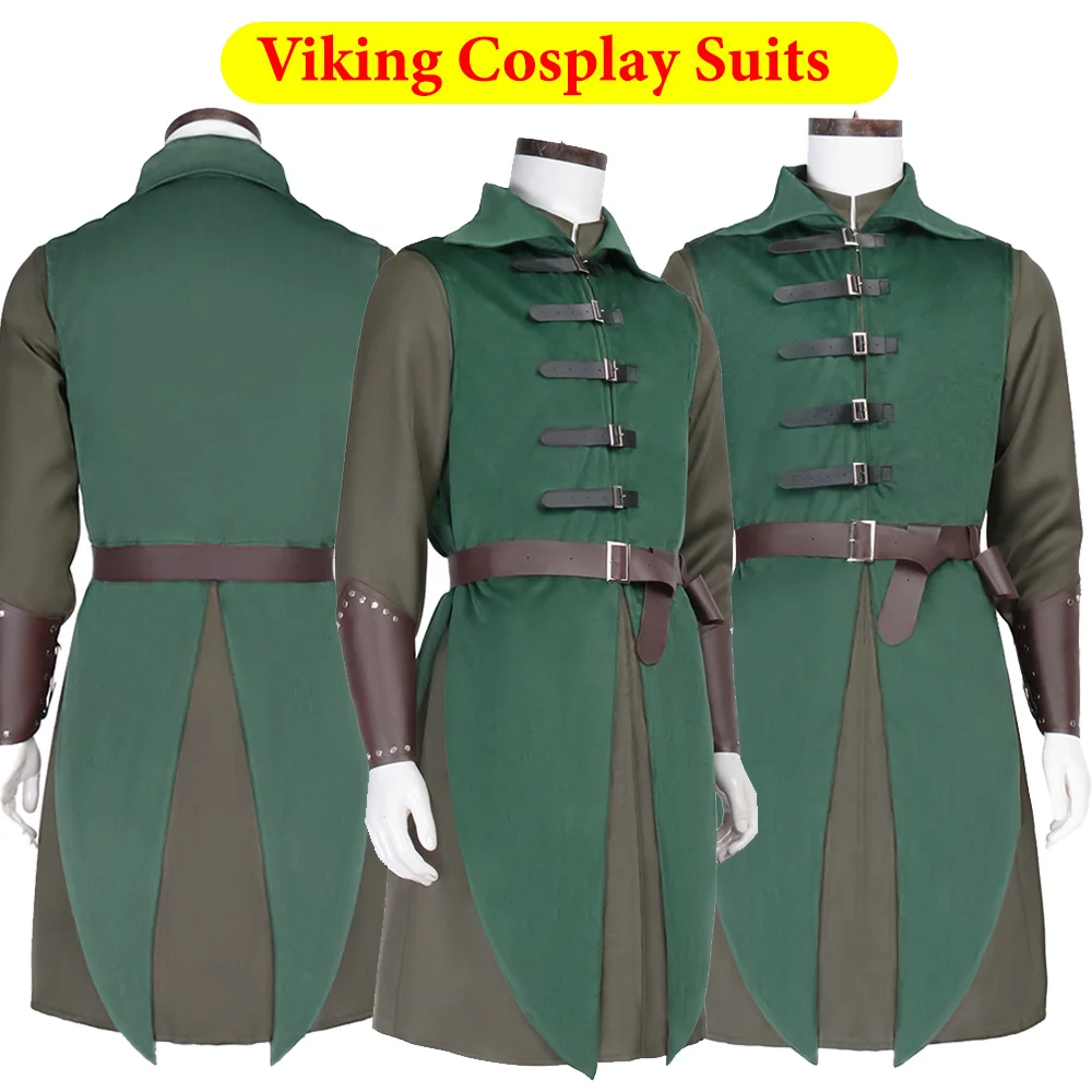 

Retro Viking Cosplay Costume Medieval Renaissance Inner Clothing Coat Wrist Guard Belt Outfits Halloween Carnival Party Suit