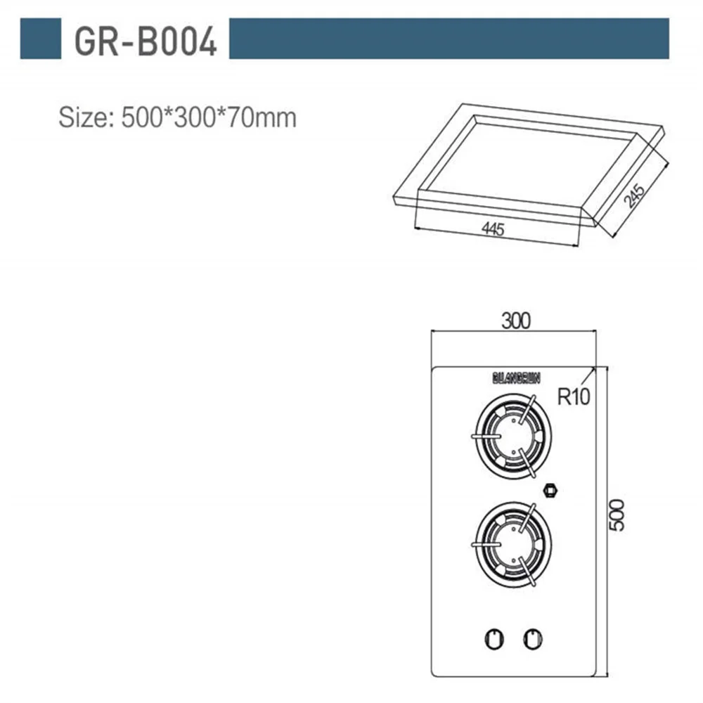 2 Burner LPG Gas Stove Hob Tempered Glass  500*300*70mm Boat Caravan RV GR-B004