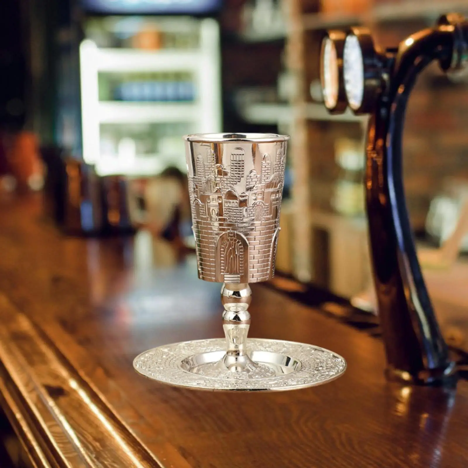 Goblet with Saucer, Teacup Tableware Decor Embossed Tea Cup Coffee Mug for Anniversary Holiday Passover Shabbat Jewish Rituals