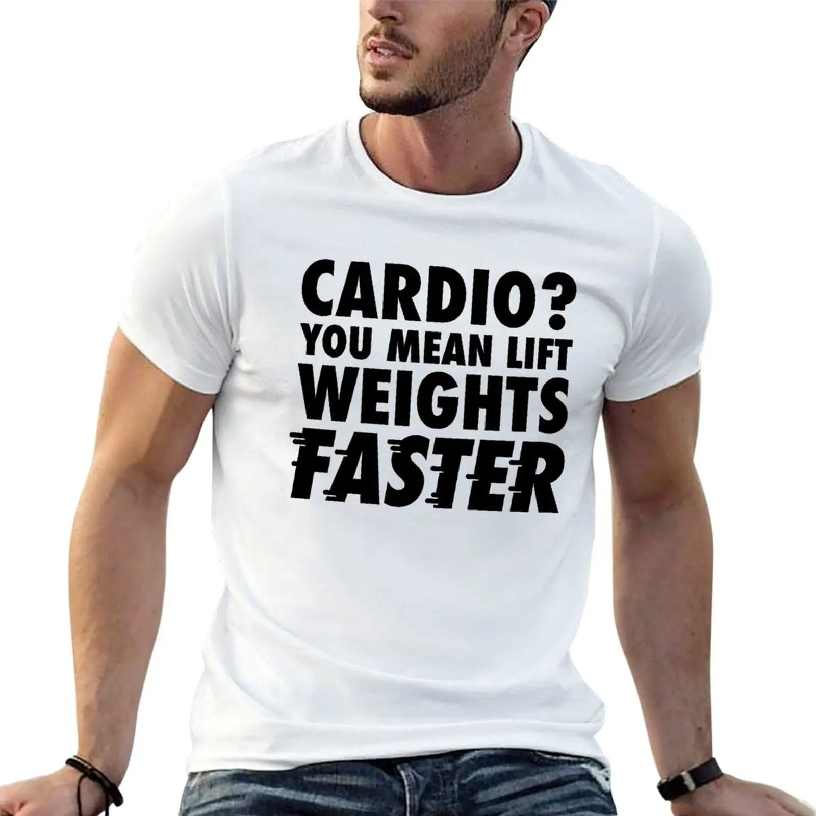 Cardio? ¿Qué es cardio? ¿Quieres decir levantar pesas más rápido? Camiseta con humor de gimnasio, camiseta de algodón para hombre, camiseta de verano