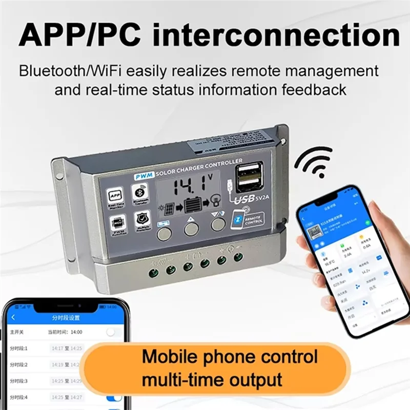 ABNR PWM Solar Charge Controller 12V 24V Auto Wifi Solar Panel Regulator Solar Panel Regulator LCD Display