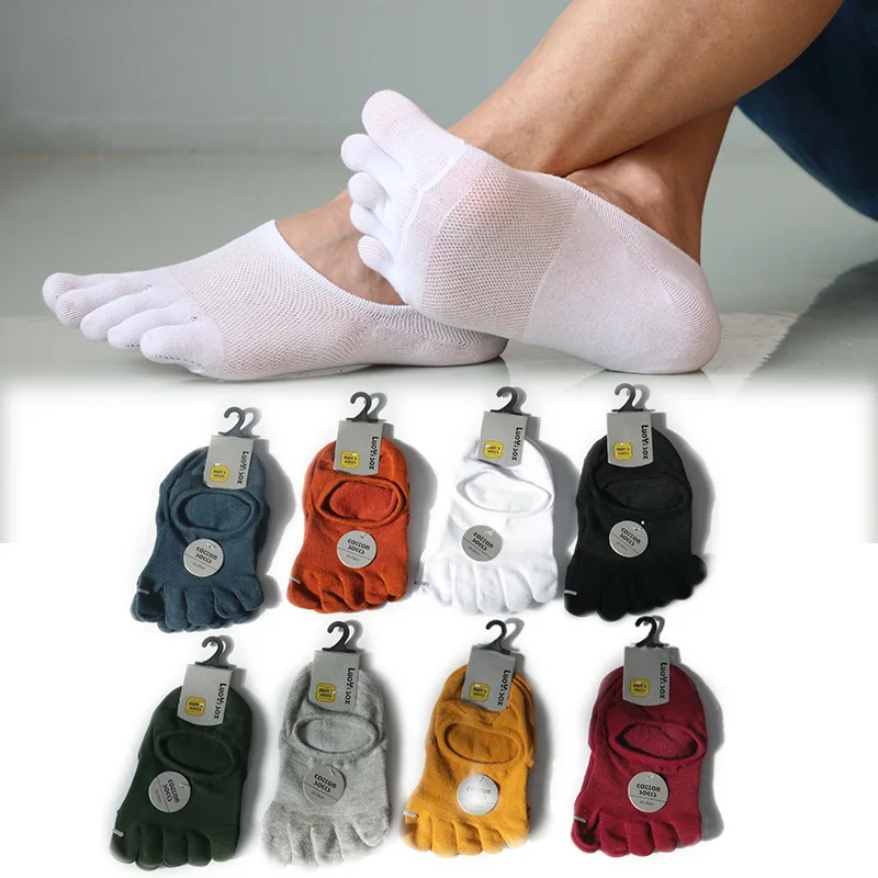 

10pairs Summer Solid Color Five Finger Sock Ultra Thin Silicone Anti Slip Short Socks for Men Comfortable Breathable Cotton Sock