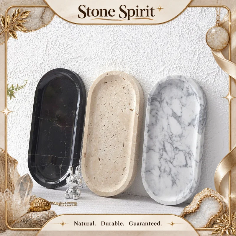 【Natural】Marble Toilet Oval Tray Washbasin Bathroom Toiletries Hotel Towels Aromatherapy Storage Tray
