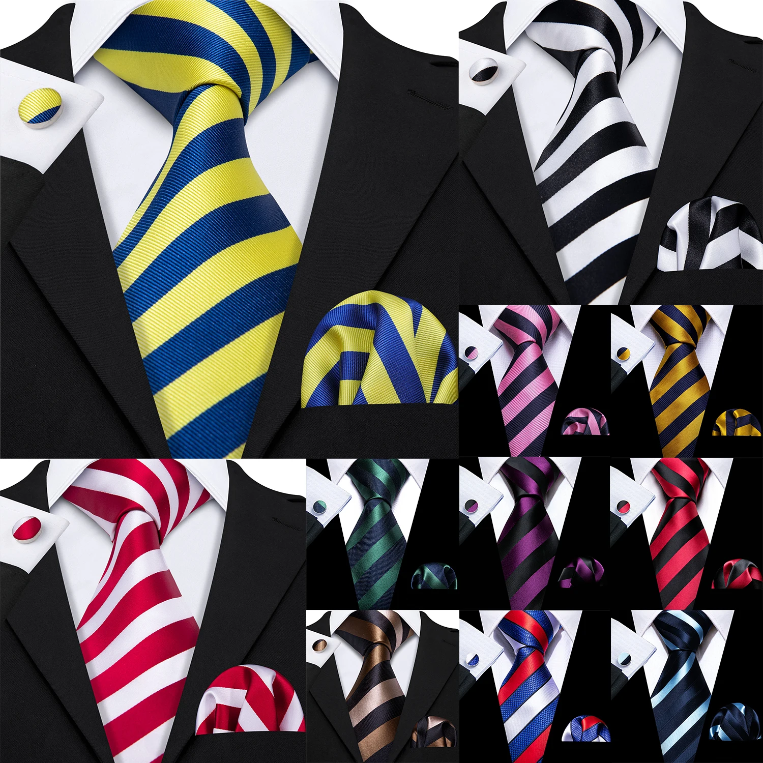 

Striped Silk Men Tie Hanky Cufflinks Set Jacquard Neck tie for Male Formal Casual Wedding Party Business High Quality Barry.Wang