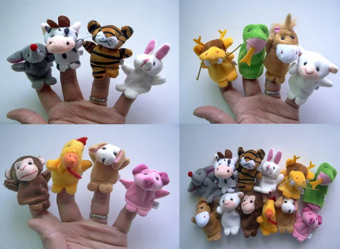 Party Gifts 12pcs Different Cartoon Animal Finger Puppets Soft Velvet Dolls Props Toys Easter Basket Stuffers Fast Shipping