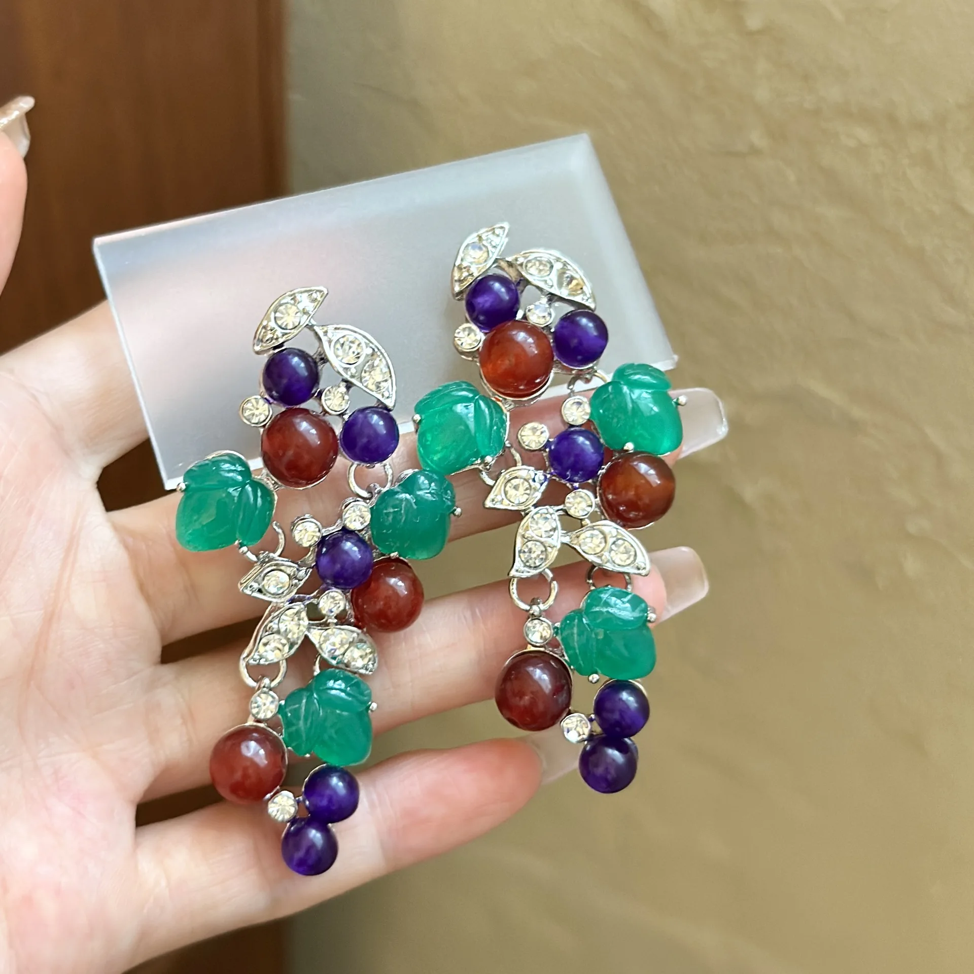 Colored crystal grape retro earrings high-end grape cluster earrings