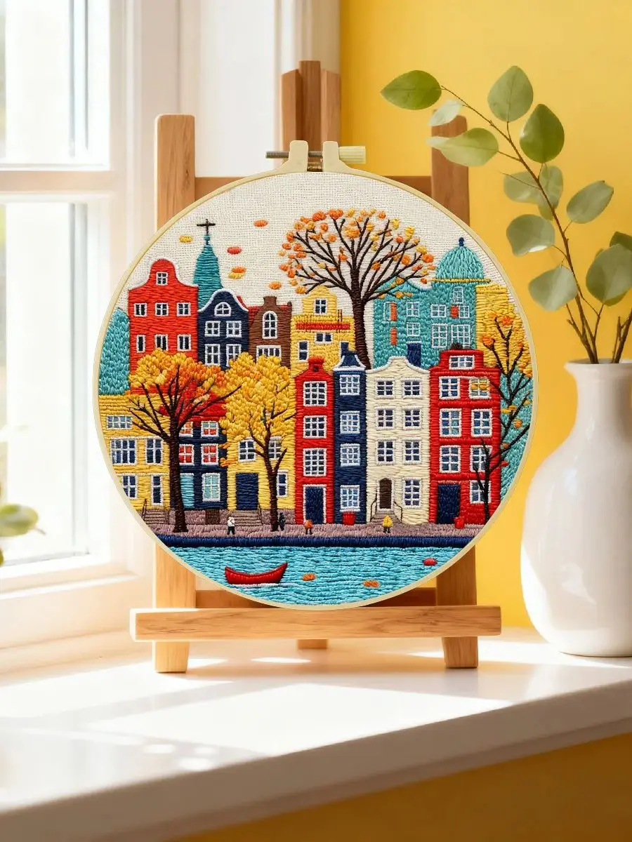 1 Stück 20X20CM/15X15CM 7,87/6,3 Zoll Architektur-Stickerei-Starter-Kit DIY-Kit DIY-Stickerei-Set Handarbeiten Heimdekoration – Detail 6