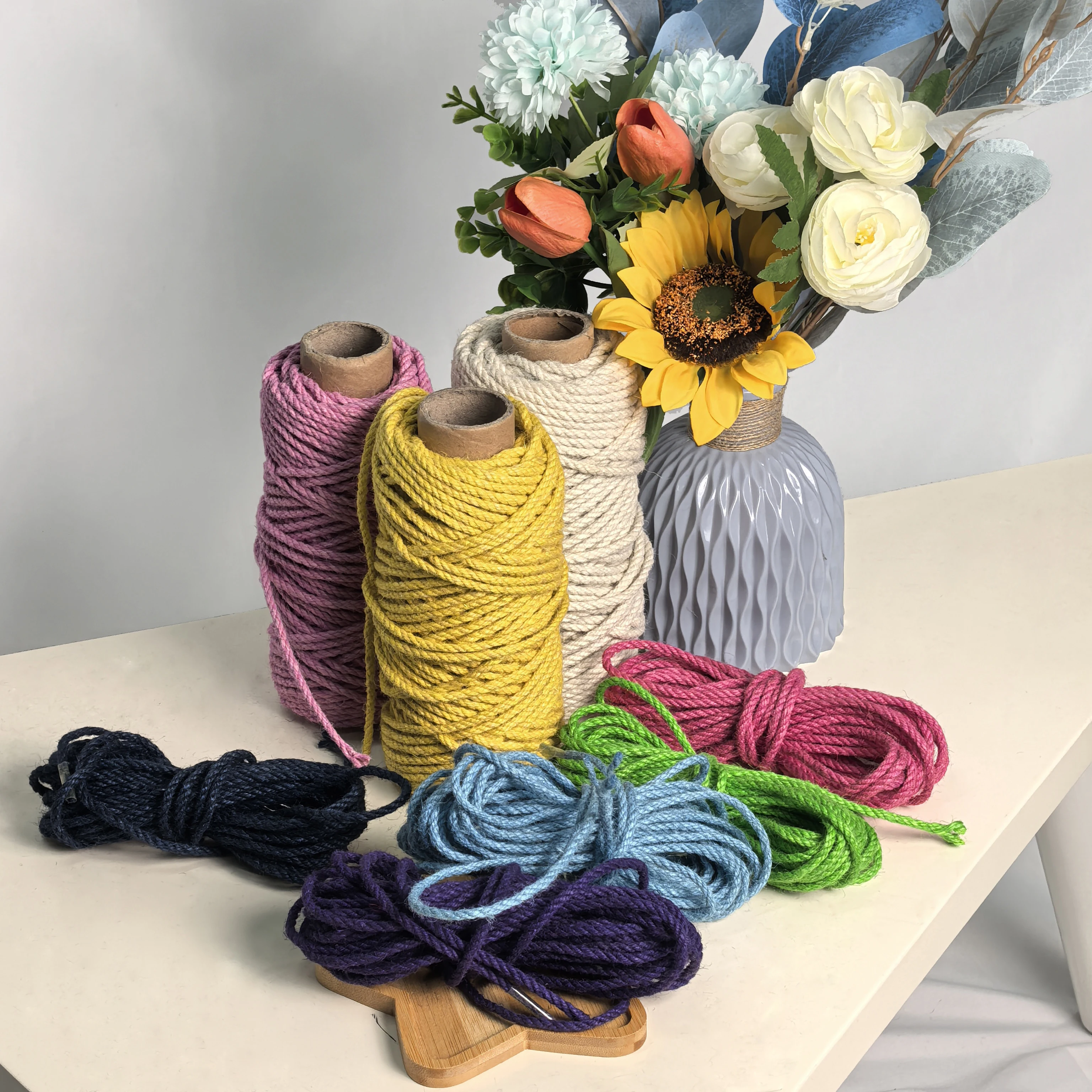 10 ياردة حبل الكتان الملون 4.5 مللي متر قوي المنسوجة بإحكام القط تسلق الإطار رياض الأطفال المنسوجة يدويا DIY بها بنفسك الرجعية ديكور المنزل الطرف