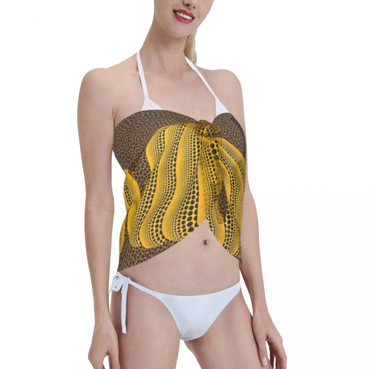 Personalizado yayoi kusama abóbora praia bikini envoltório arte abstrata transparente biquíni praia vestido saia curta chiffon cachecol cobrir