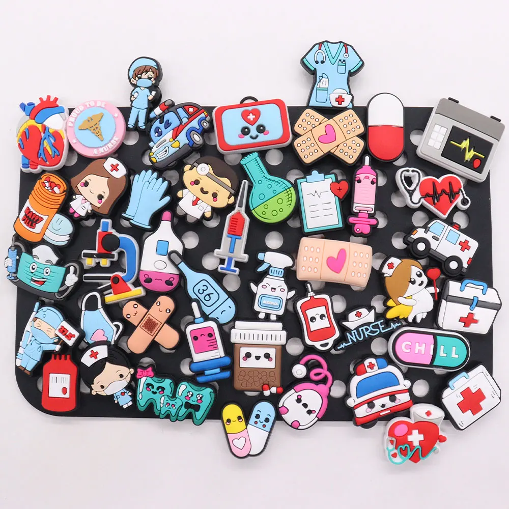 Wholesale 50pcs Shoe Charms Doctor Nurse Ambulance Mask Pill Shoes Accessories PVC Sandals Decoration For Kids Party Gift