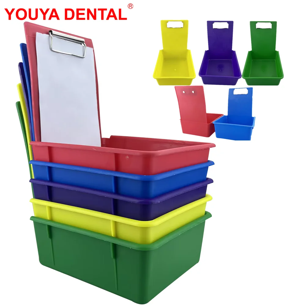 

10pcs Dental Lab Storage Box Dentistry Mold Splitting Case Plastic Work Pans Tray Tool Turnover Container With Metal Clip Holder